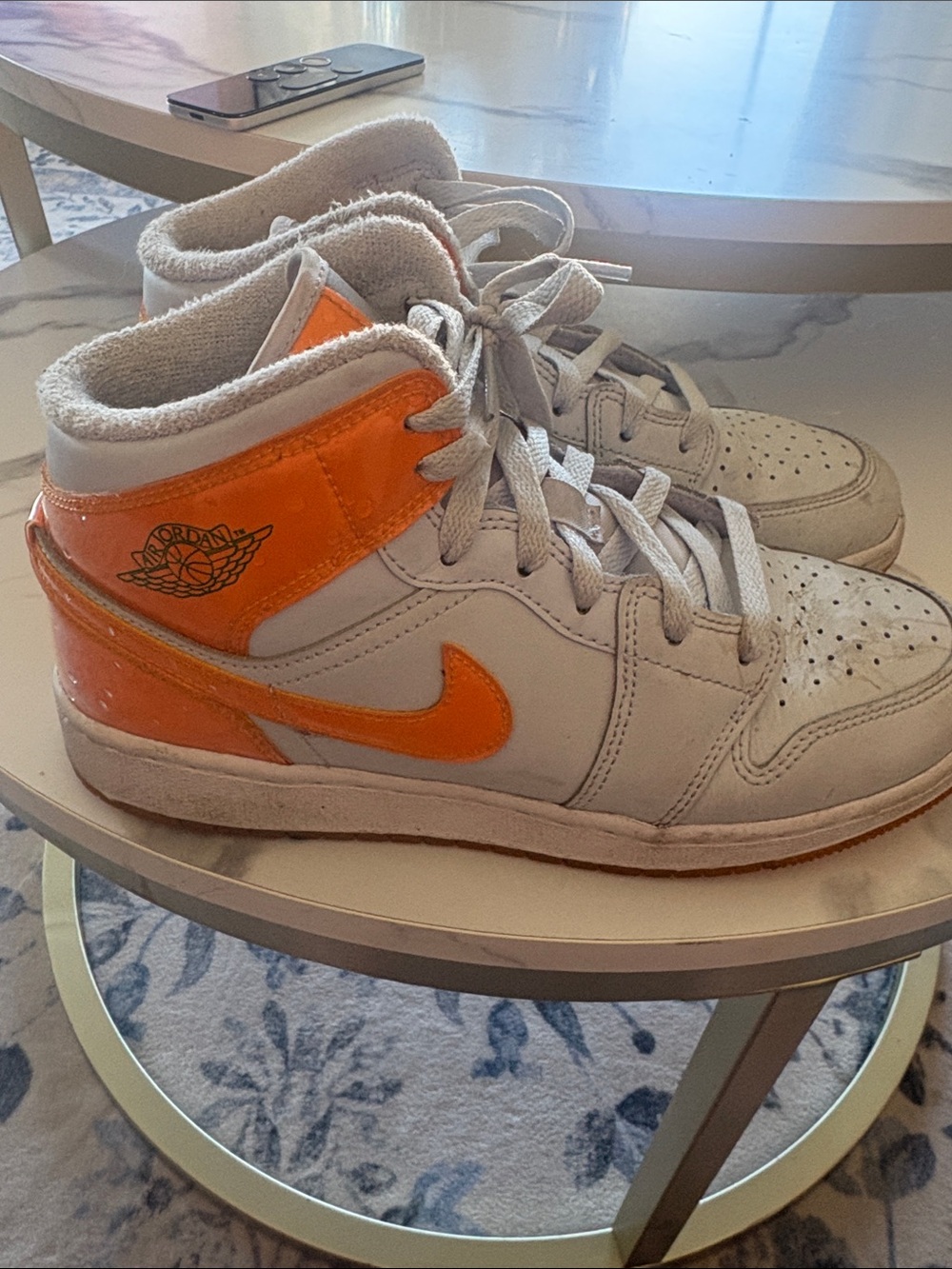 Nike Kids High-Top Sneakers in White and Orange